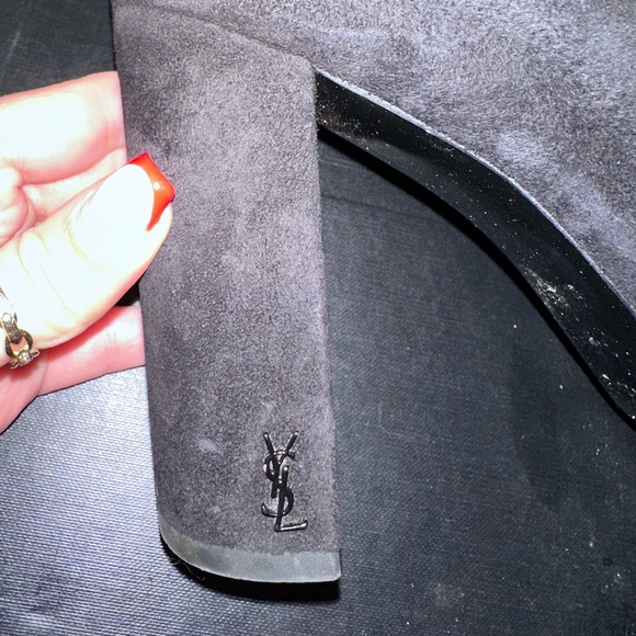 Yves Saint Laurent Black Suede Heeled Ankle Boots - Picture 2 of 12